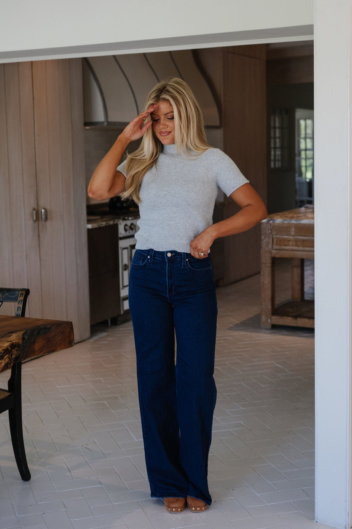 Alani Mock Neck Knit Top-Heathered Grey
