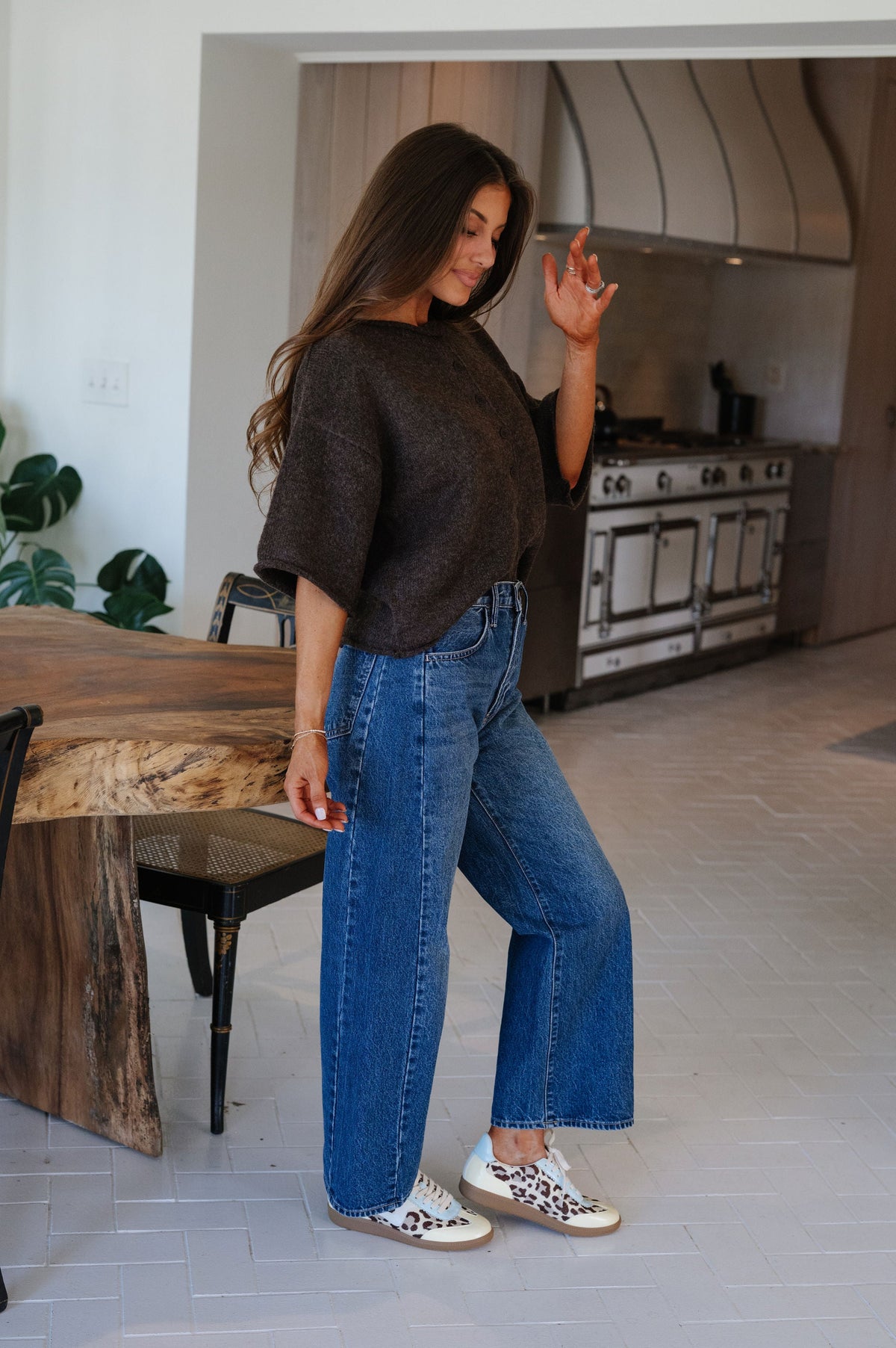 Kelsey Quarter Sleeve Cardigan-Dark Brown