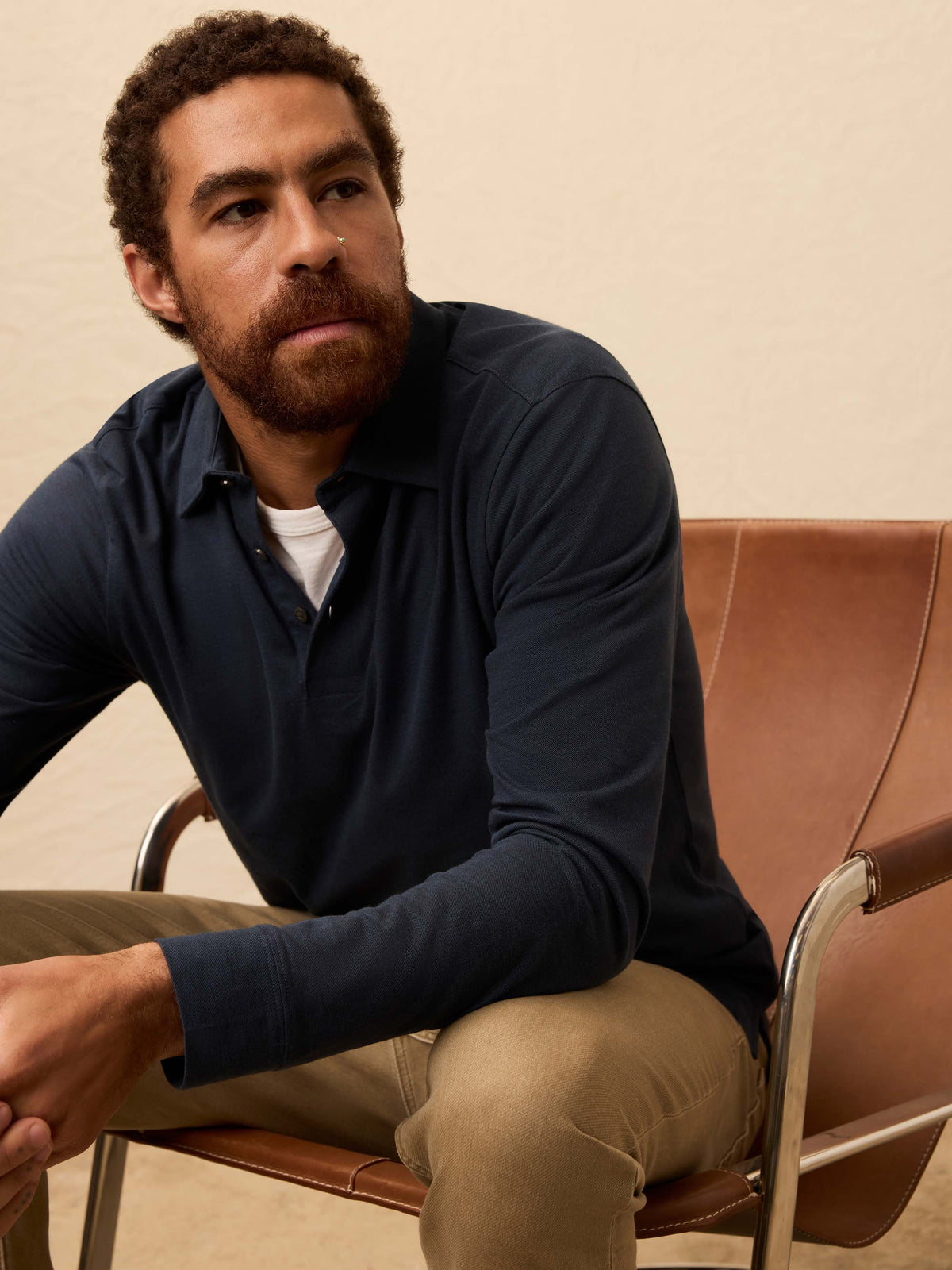 Long-Sleeve Movement Pique Polo - Harbor Night Heather