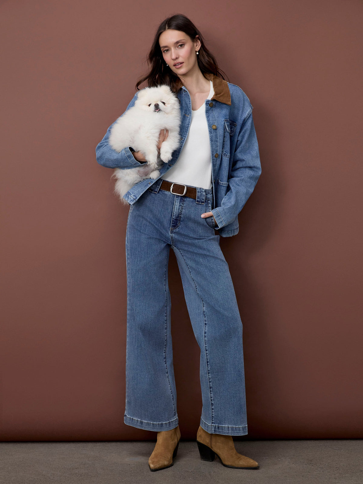 Wide Leg Jeans With Removable Belt - Medium Blue