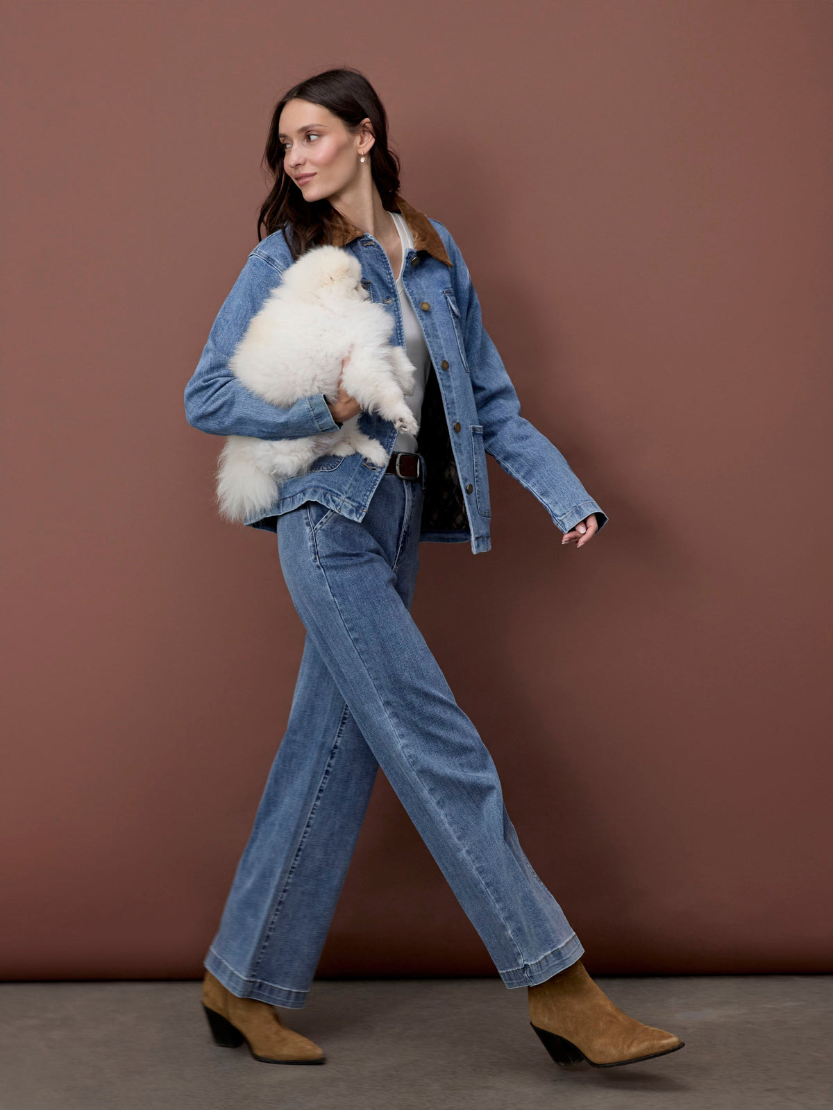Wide Leg Jeans With Removable Belt - Medium Blue