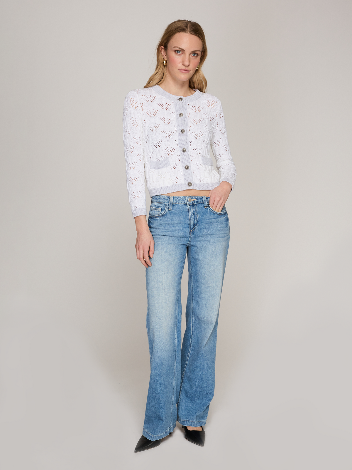 Fancy Stitch Contrast Banded Jacket in Bleach White/Platinum