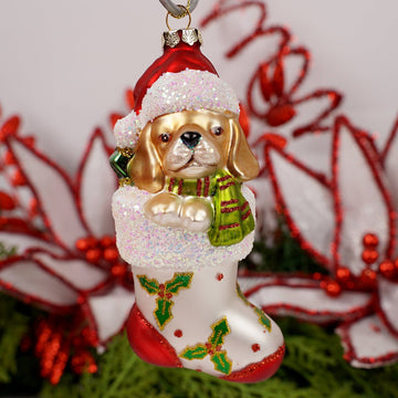 Yellow Dog Stocking Christmas Ornament