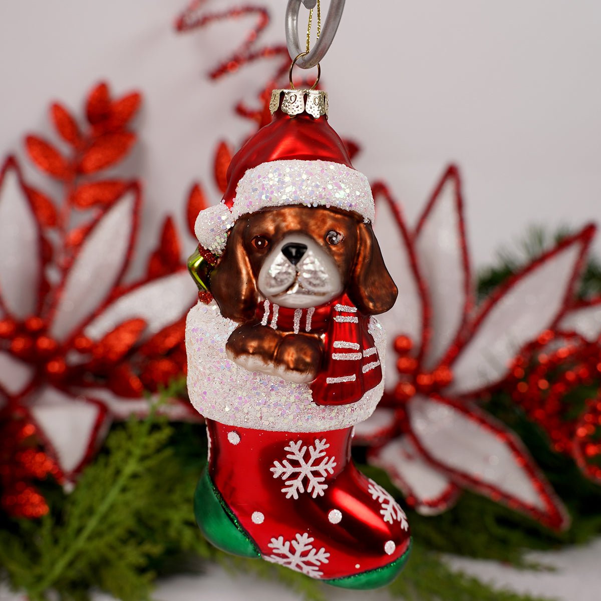 Brown Dog Stocking Christmas Ornament