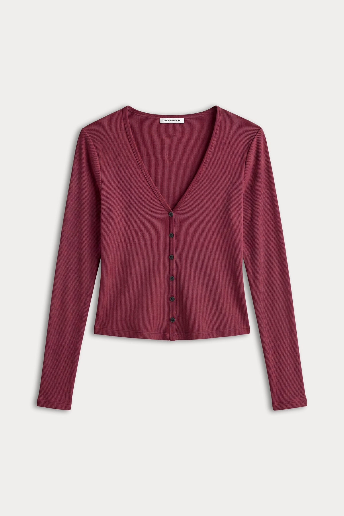 THE RIB V NECK CARDIGAN | BERRY NOIR