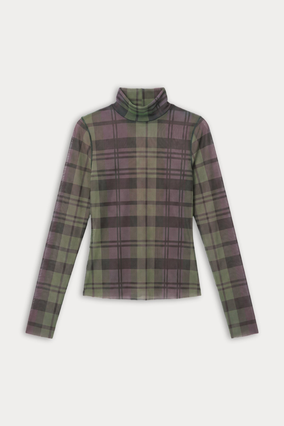 THE MESH TURTLENECK | NAVY AND GREEN PLAID