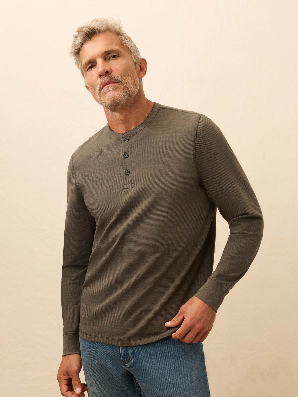 Long-Sleeve Waffle Henley - Night Rock