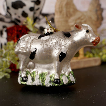 Glass Holstein Cow Christmas Ornament