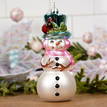 Pink Scarf Snowman Christmas Ornament