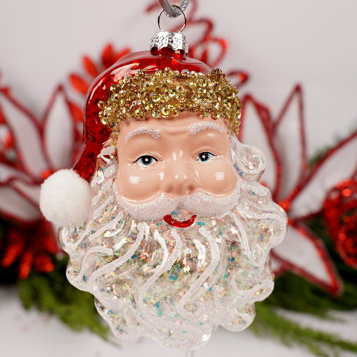 5.5Inch Glass Santa Head Ornament