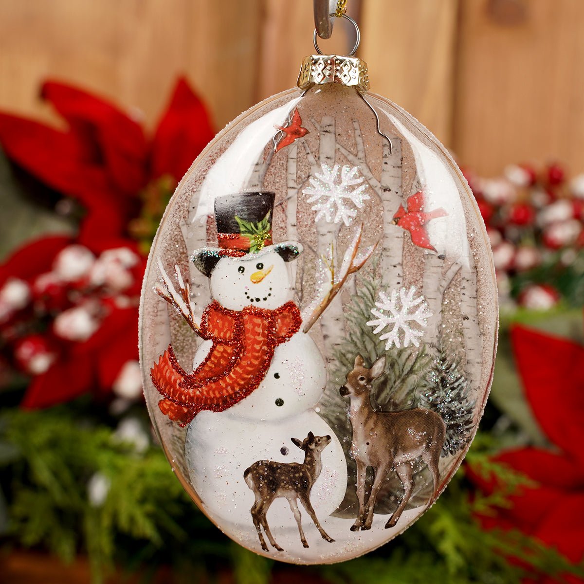 Glass Snowman Scene Christmas Ornament
