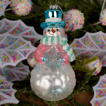Glass Pastel Snowman Christmas Ornament