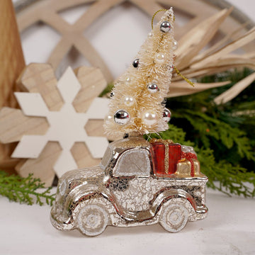 Gold Truck With Tree Christmas Ornament