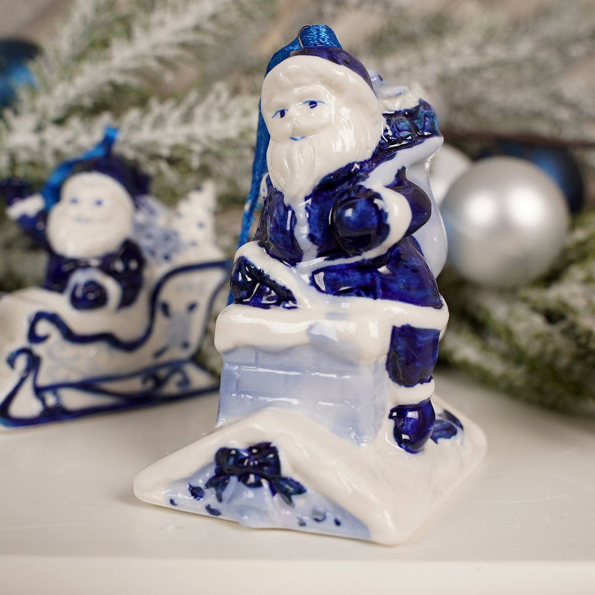 Delft Blue And White Santa Ornament