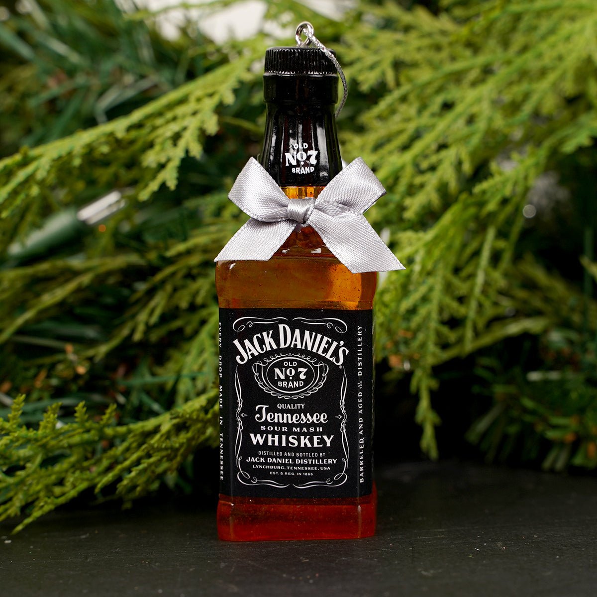 Jack Daniels Bottle With Bow Ornament