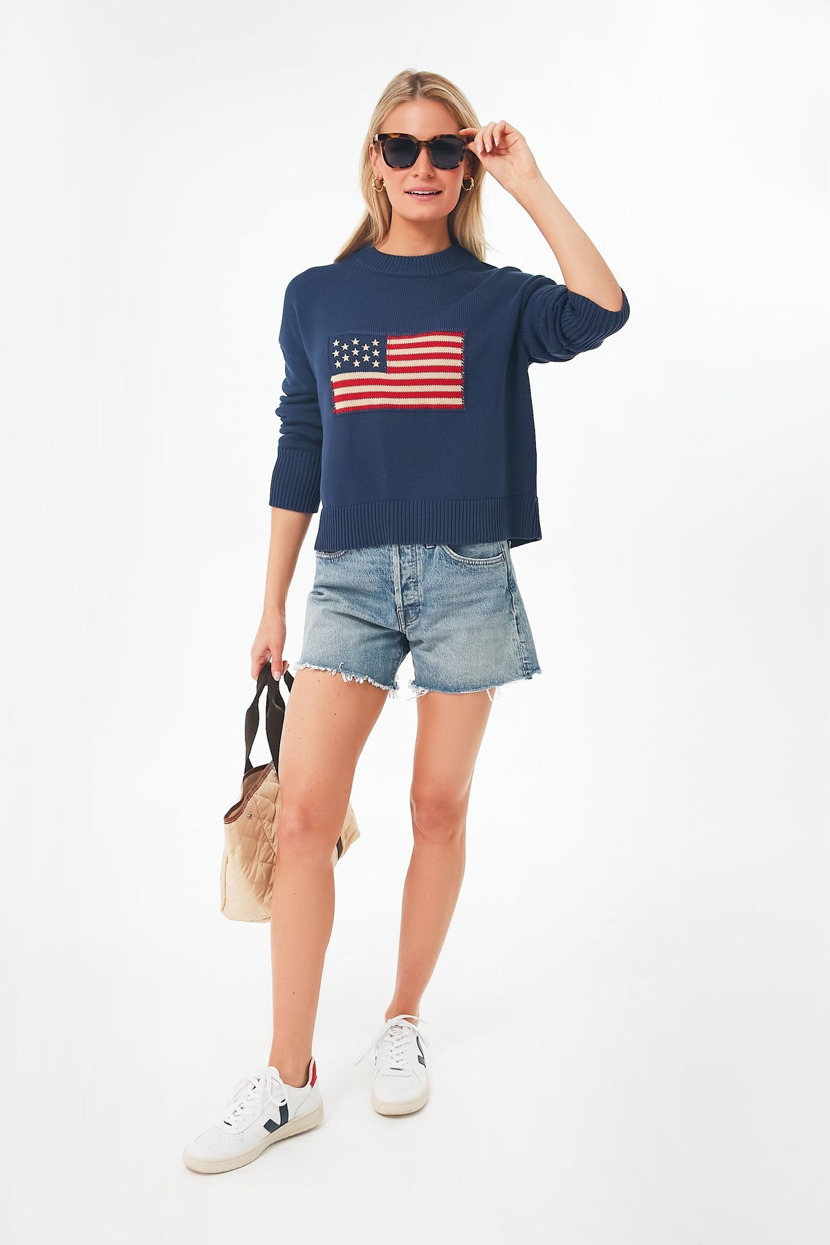 Navy Cropped Americana Sweater