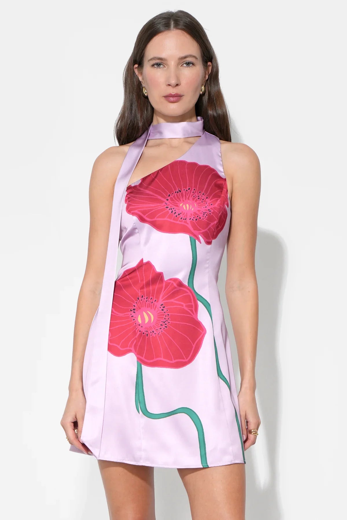 KINSLEY SCARF NECK PRINTED MINI DRESS