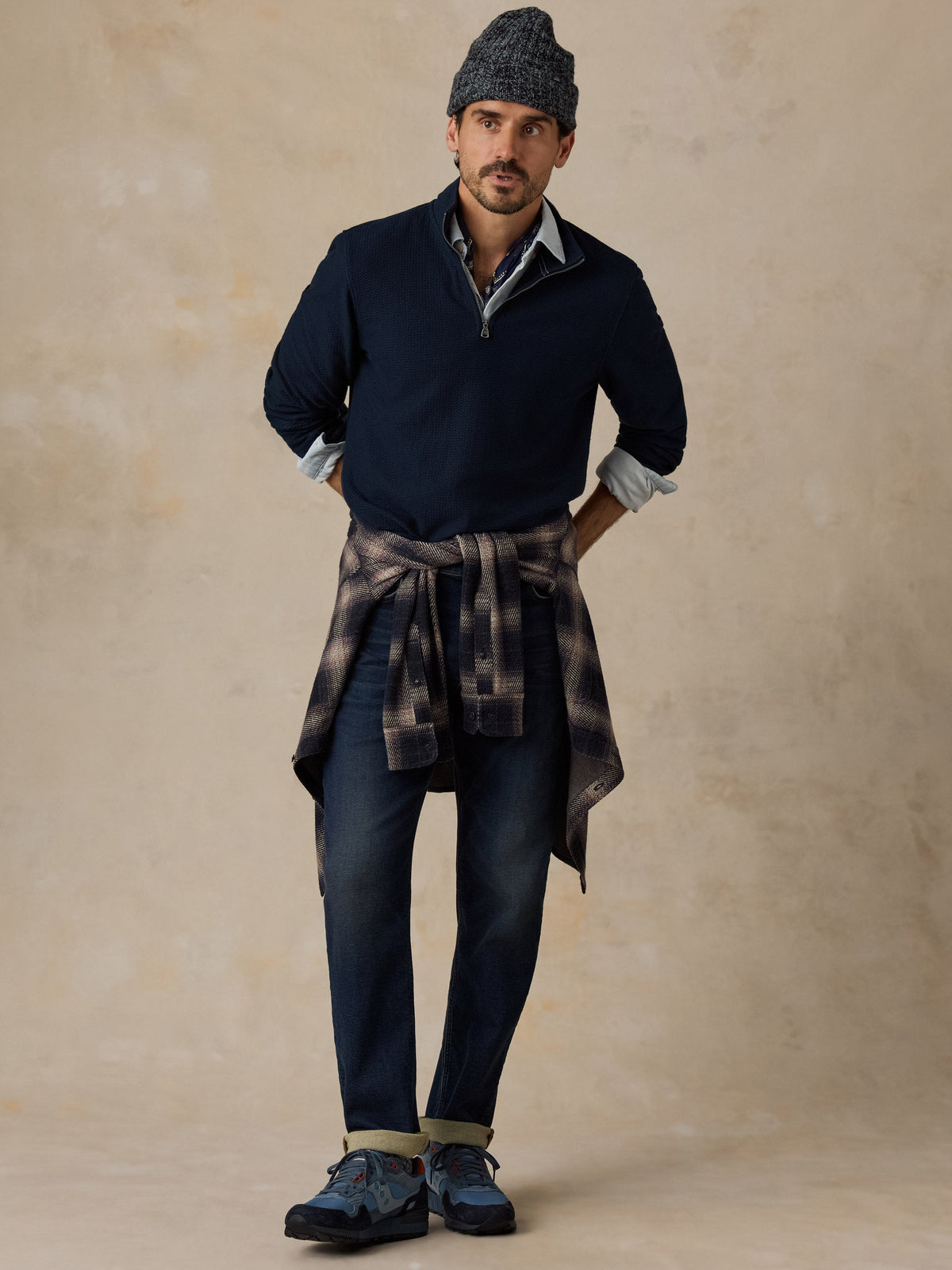 Textured Knit Quarter Zip - Abyss Navy