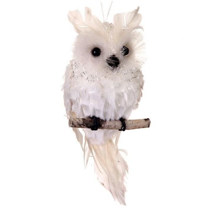 5in Tinsel White Owl Ornament