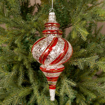 Glass Clear Candy Cane Stripe Finial Ornament