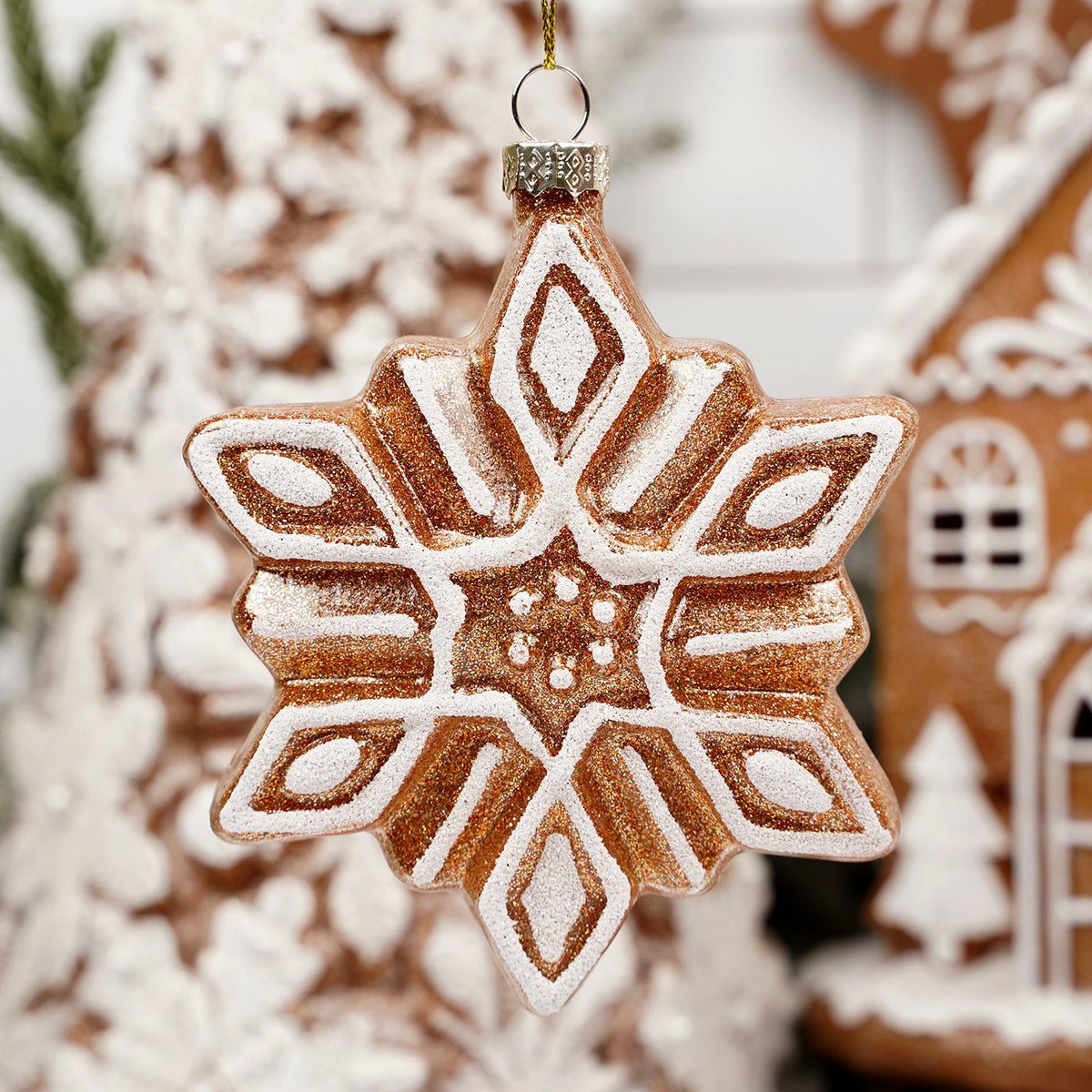 Glass Gingerbread Snowflake Ornament