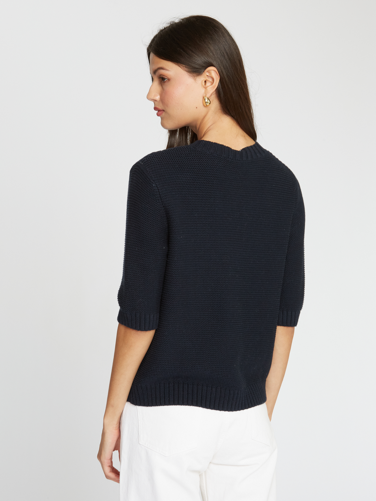 Button Front Elbow Sleeve Jacket W/ Pockets in Navy