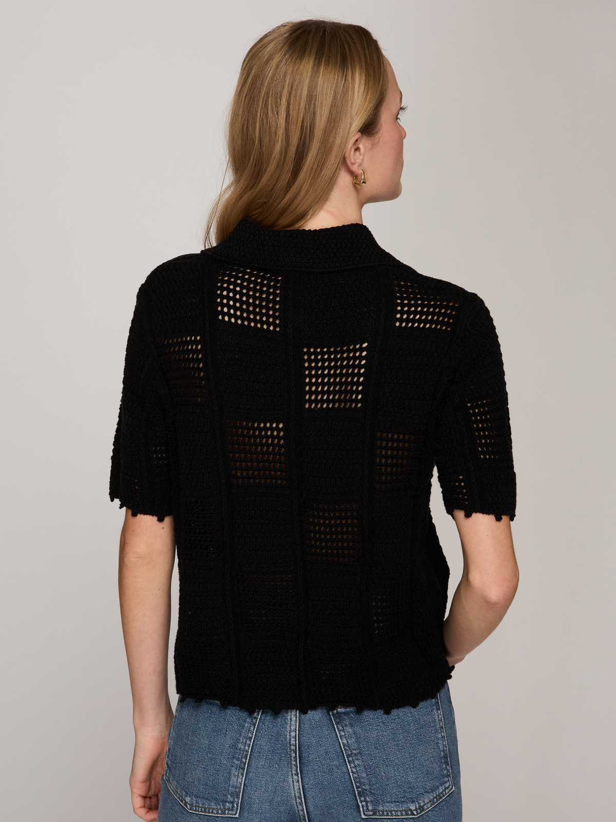 Button Up Patchwork Stitch Shirt in Black