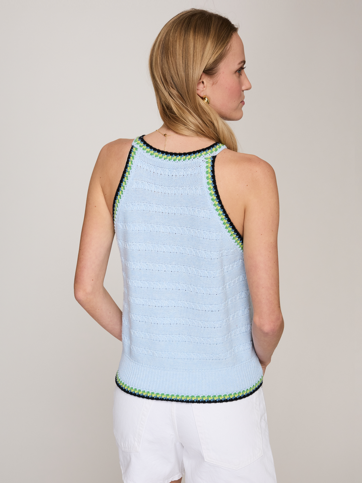 Halter W/ Multi Color Stitch Borders in Freeze Combo