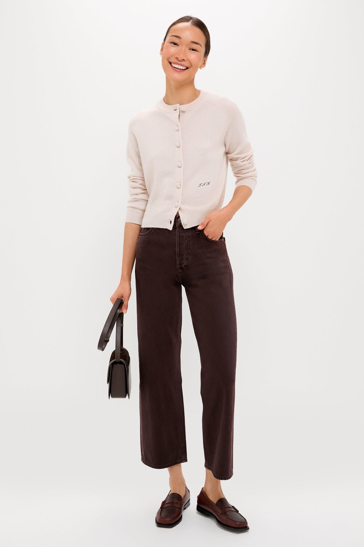 Lightweight Sandstone Cashmere Knot Button Cardigan