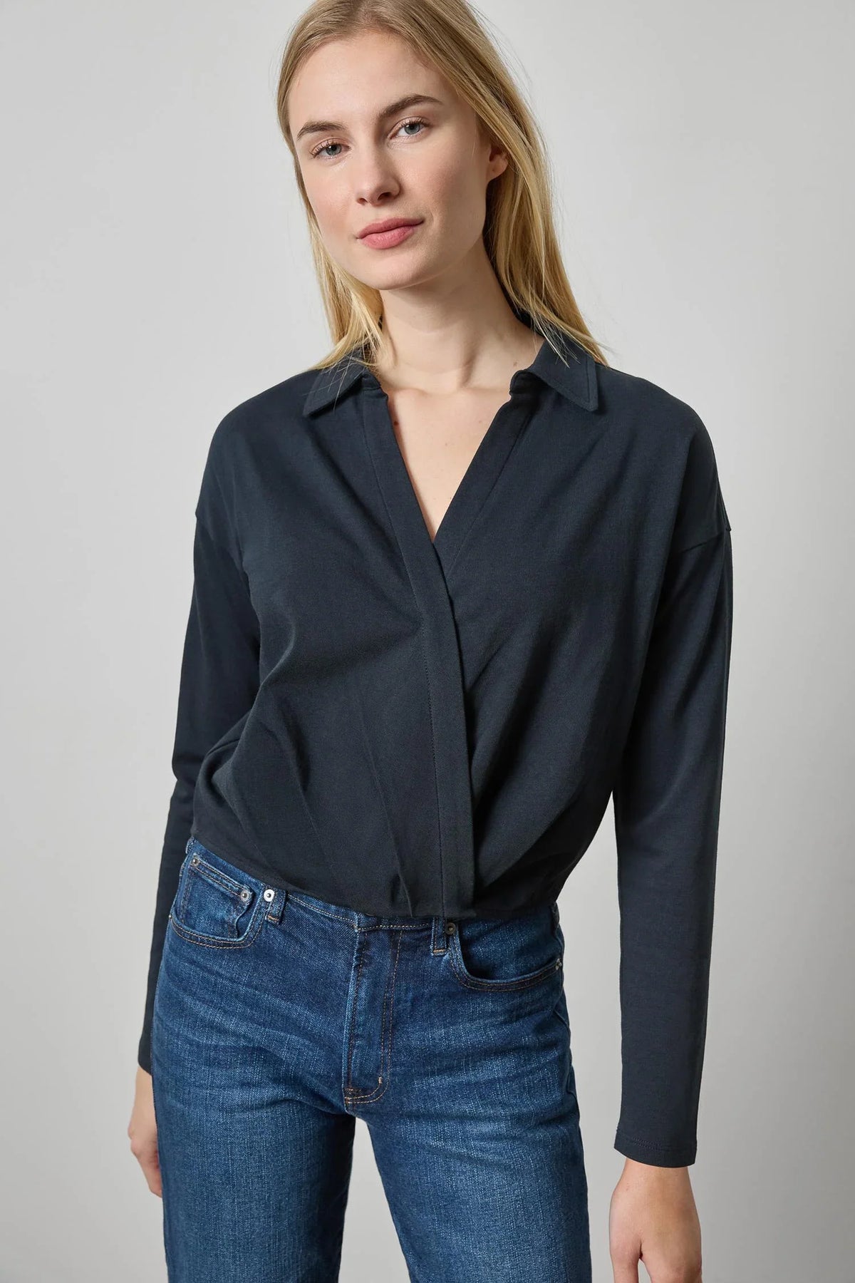 FAUX WRAP COLLARED TOP