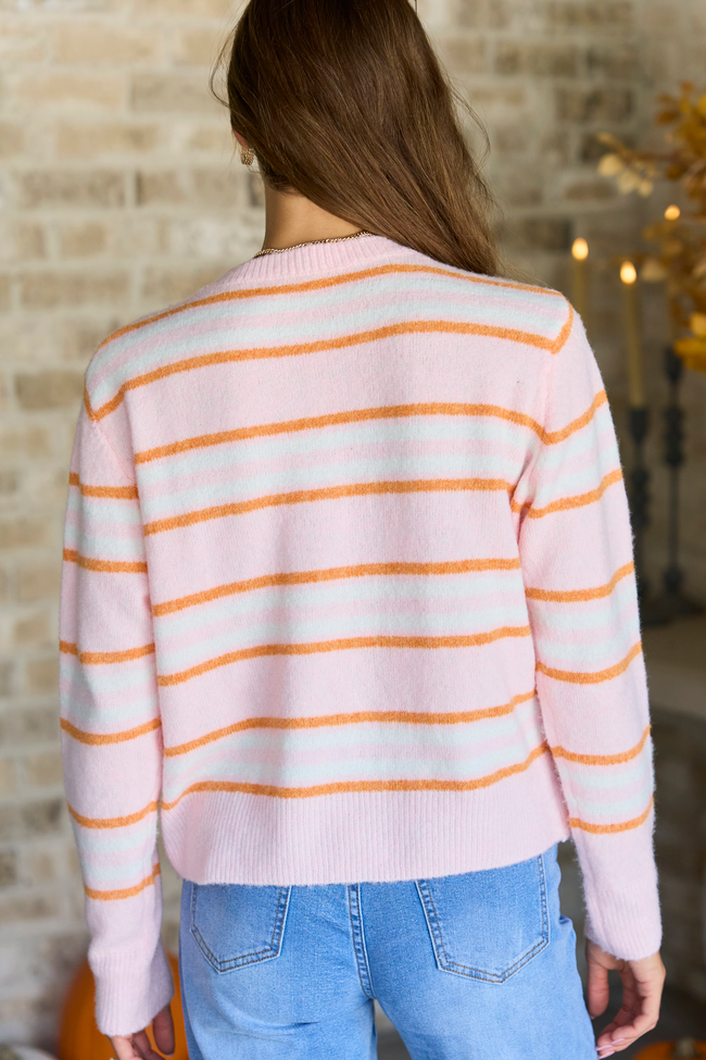 Color Me Cozy Pink Orange Striped Crew Neck Sweater
