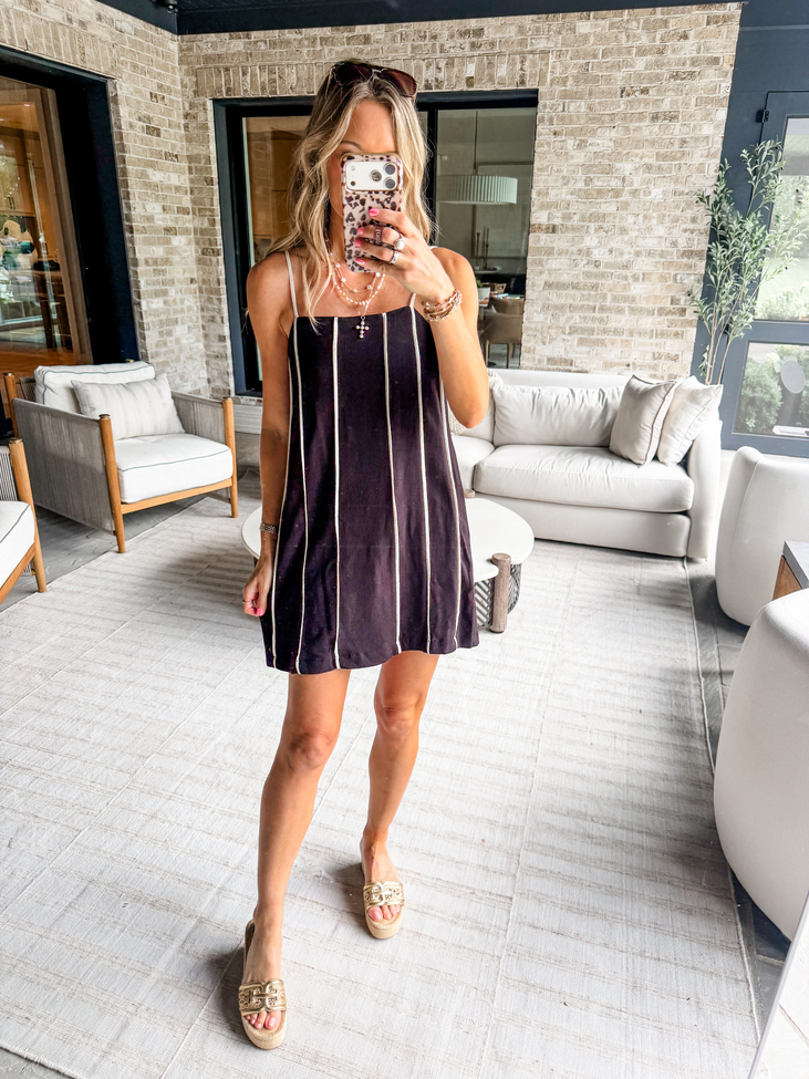 Easy Does It Black Spaghetti Strap Linen Mini Dress