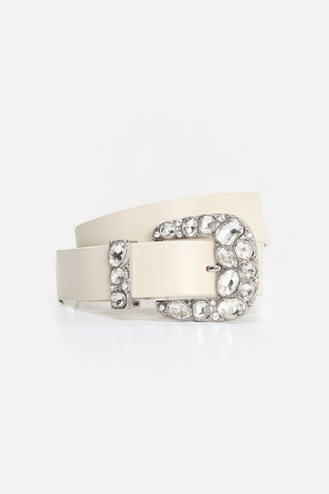 DOLLY CLASSIC CRYSTAL LEATHER BELT | WHITE001