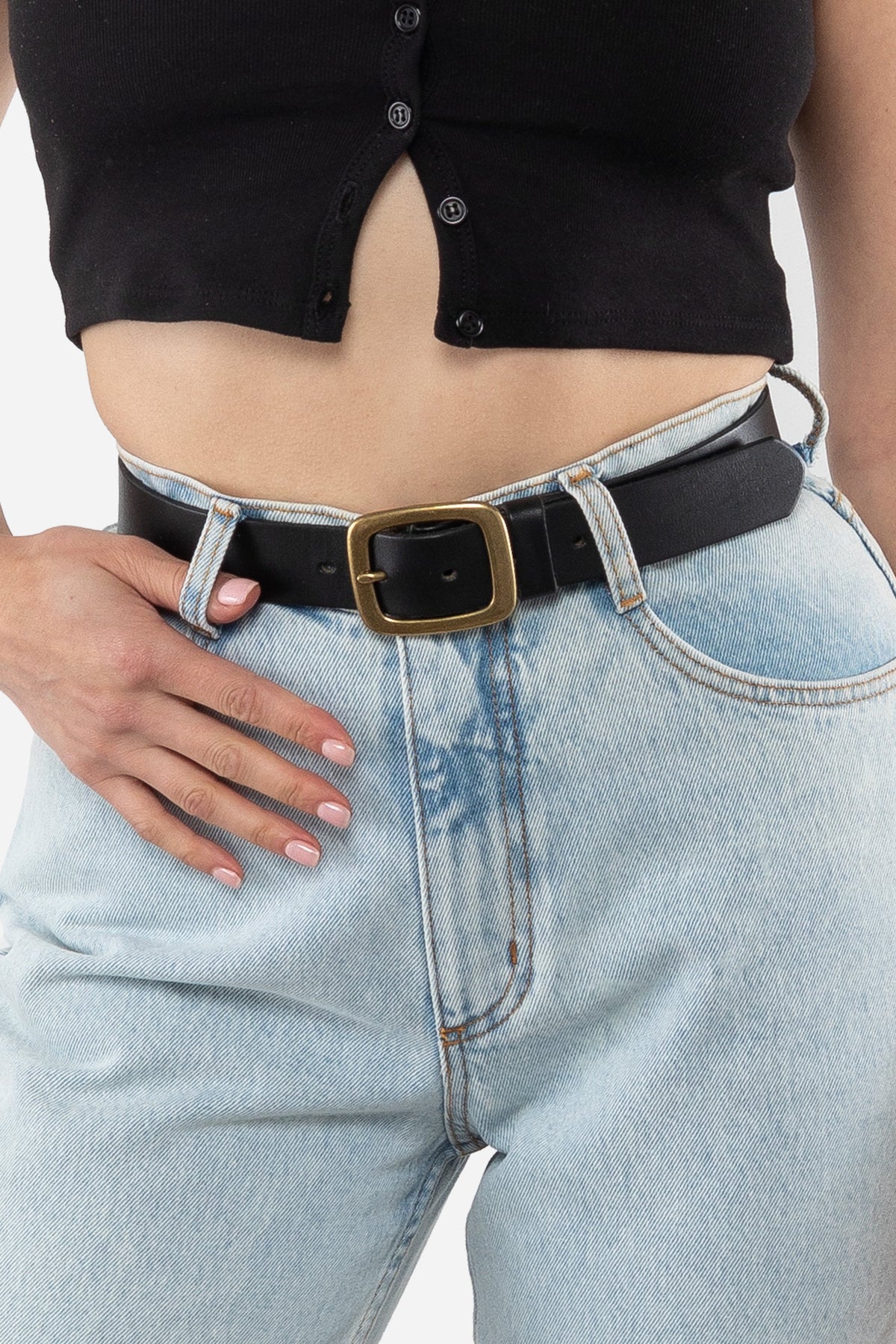 RSALBT04 - Unisex Rectangle Center Bar Buckle Leather Belt