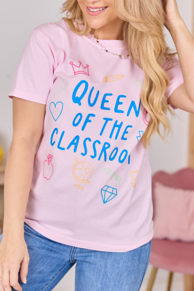 Queen Of The Classroom Light Pink Comfort Colors Graphic Tee