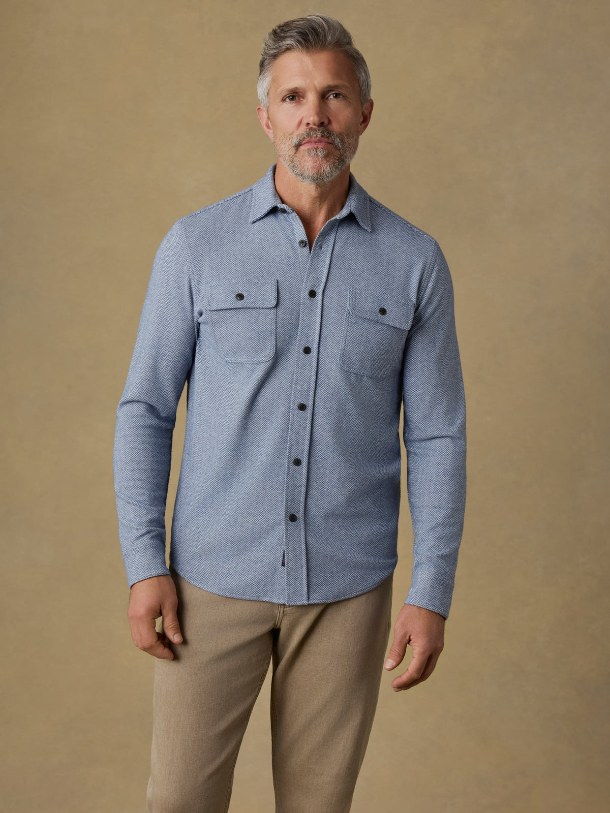Legend Sweater Shirt - Dusty Blue Herringbone