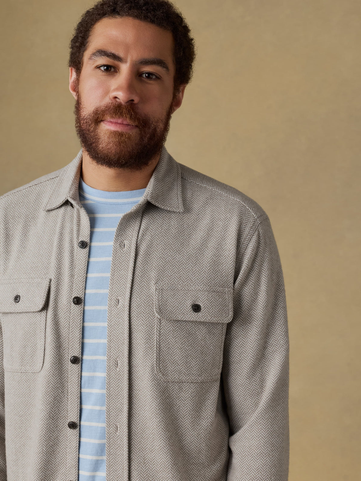 Legend Sweater Shirt - Khaki Cream Herringbone