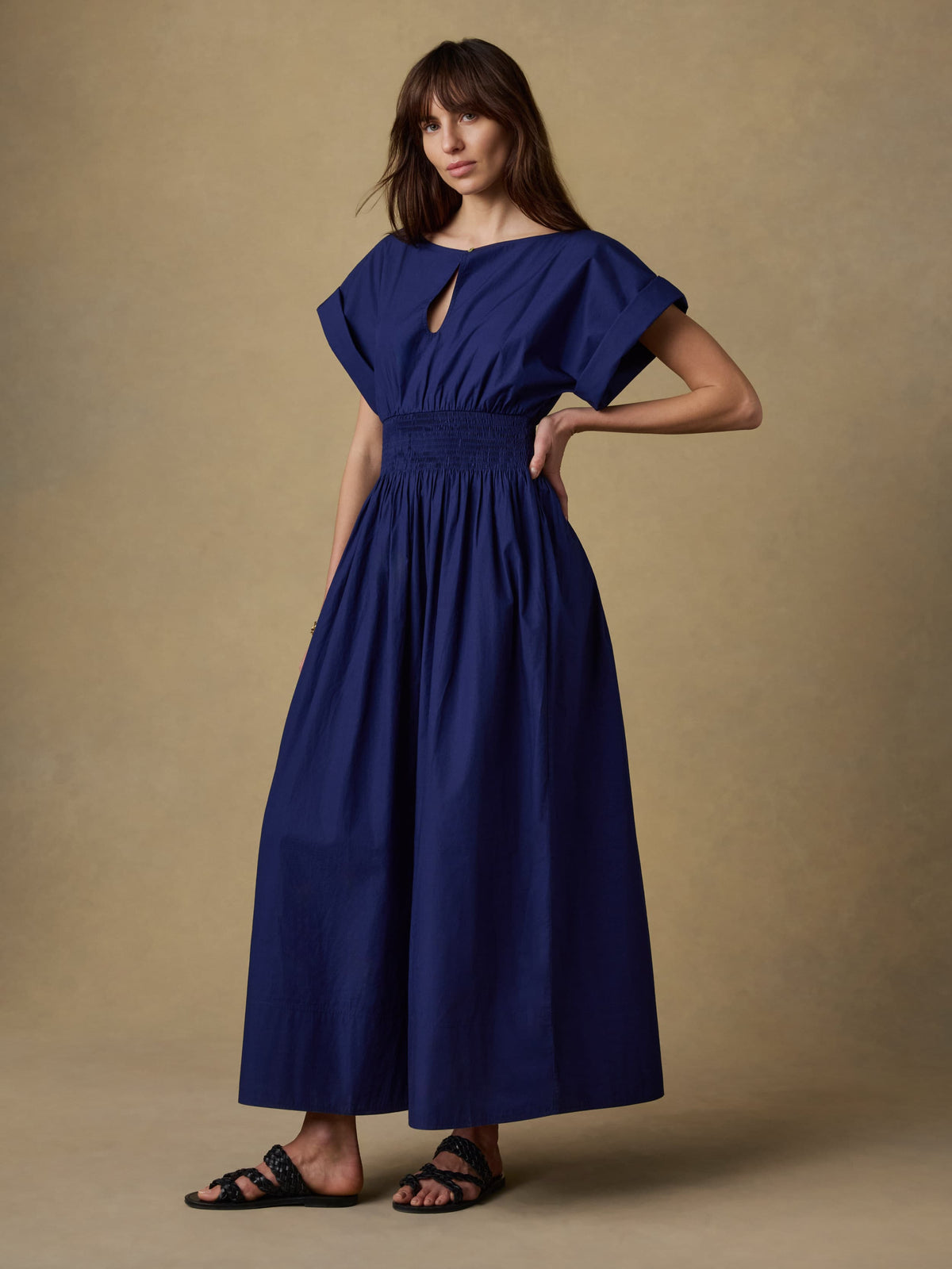 Coastal Poplin Elia Smocked Dress - Ocean Cavern