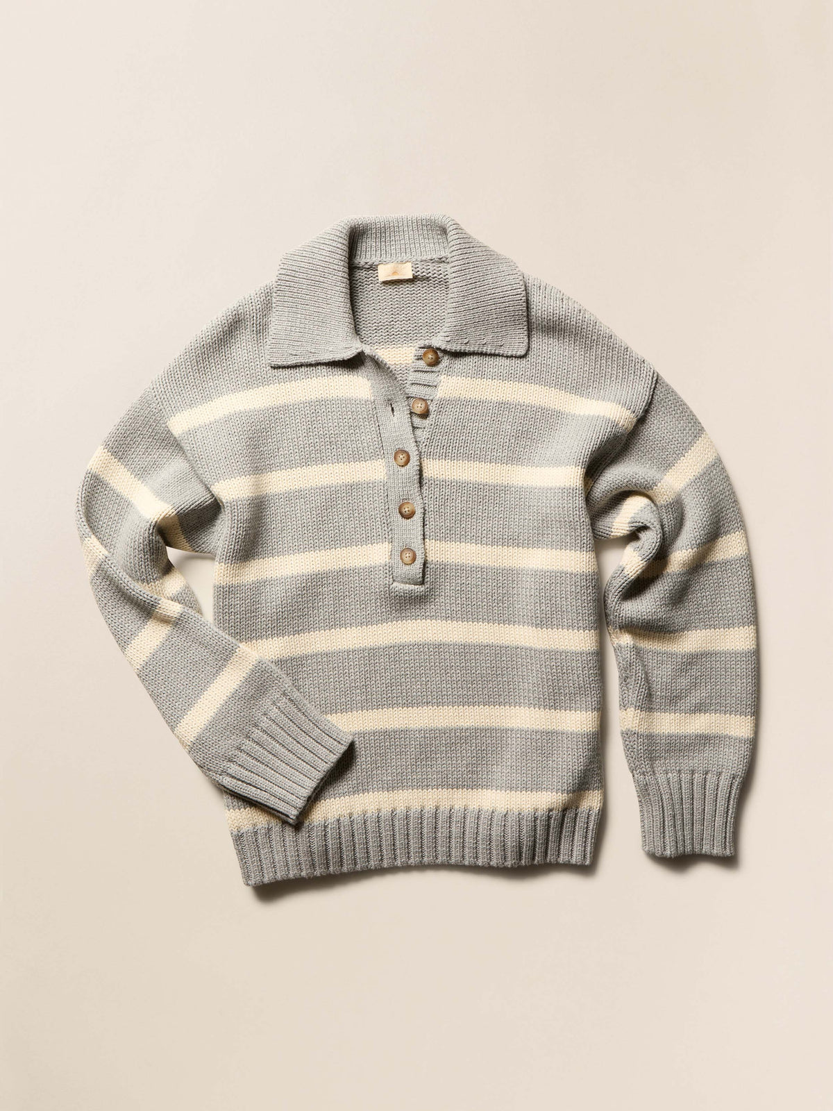 Sunwashed Cotton Polo Sweater - Grey Heather Stripe