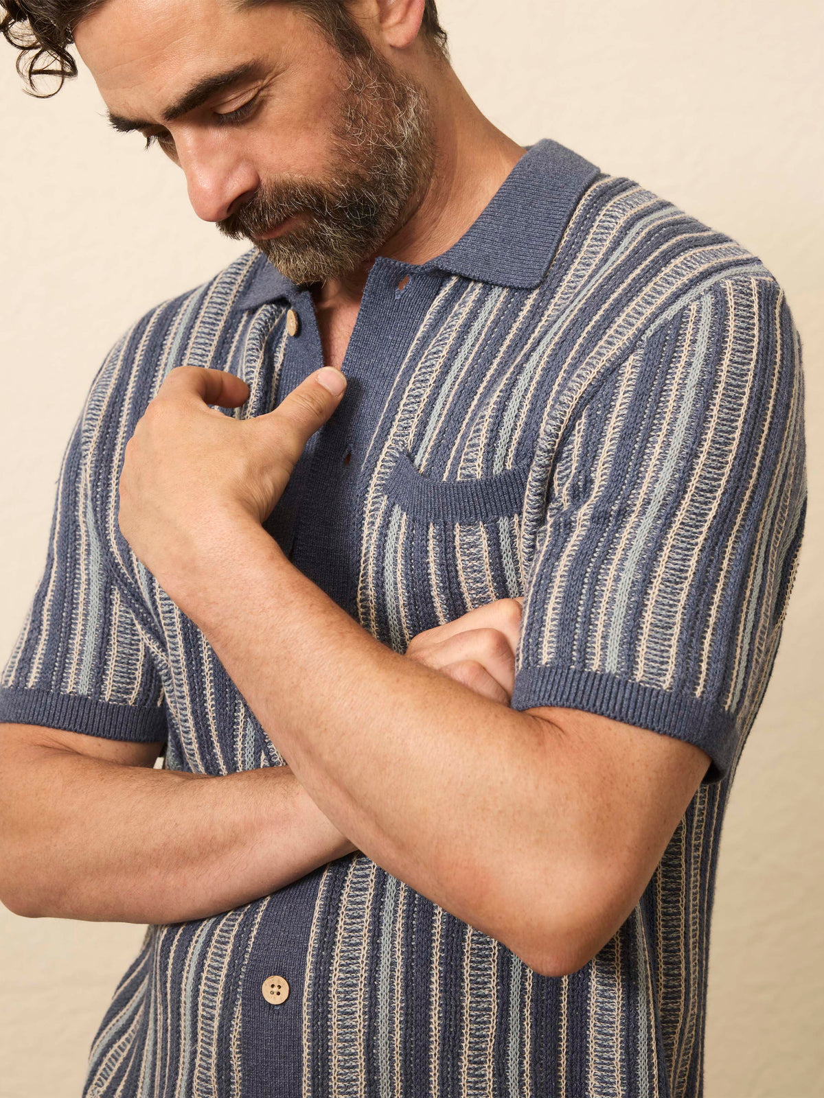 Short-Sleeve Sweater Shirt - River Cliffs Stripe