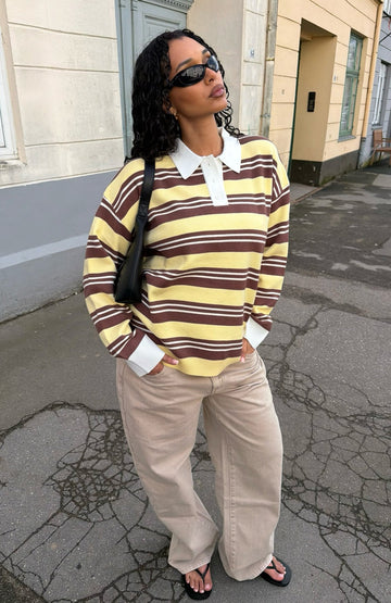 Soft Rewind Knit Sweater Honeycomb Choc Stripe