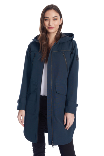 KUSAWA | WOMEN'S DRAWSTRING RAINCOAT, NAVY