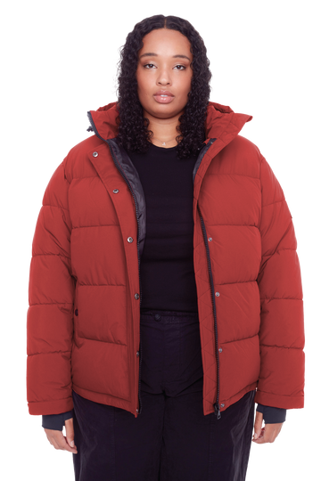 FORILLON PLUS | WOMEN'S VEGAN DOWN (RECYCLED) SHORT PUFFER JACKET, DEEP RED (PLUS SIZE)