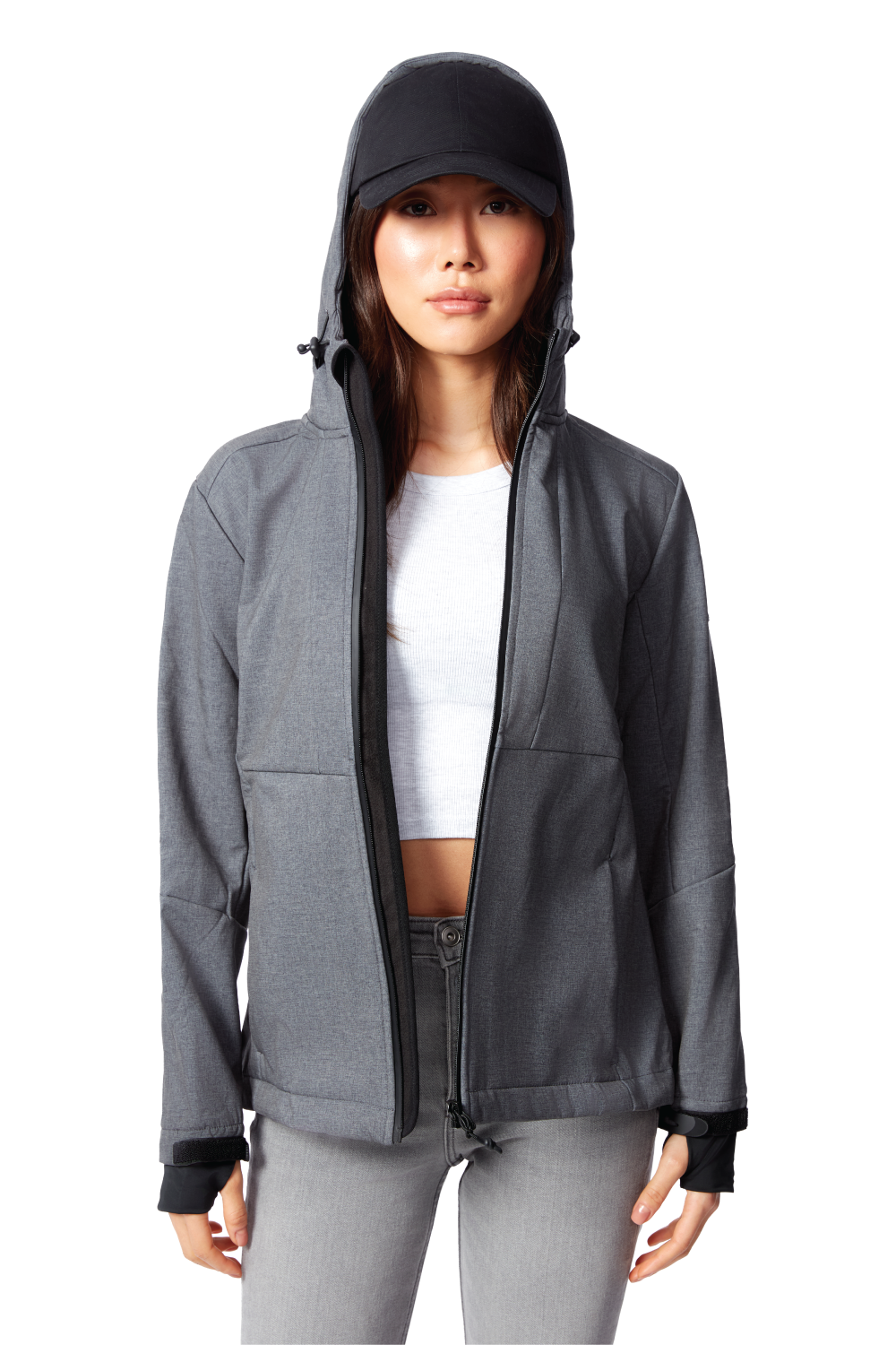 MACKENZIE | WOMEN'S FLEECE LINED SOFTSHELL WINDBREAKER, DARK GREY