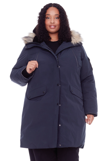 LAURENTIAN PLUS | WOMEN'S VEGAN DOWN (RECYCLED) LONG PARKA, NAVY (PLUS SIZE)