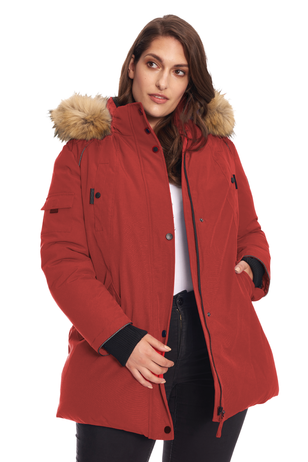 GLACIER PLUS | WOMEN'S VEGAN DOWN (RECYCLED) PARKA, CRIMSON (PLUS SIZE)