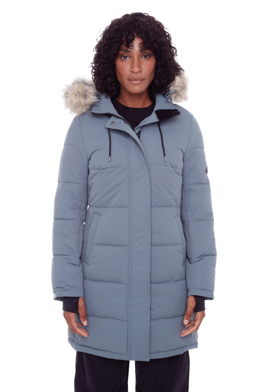 AULAVIK | WOMEN'S VEGAN DOWN (RECYCLED) MID-LENGTH HOODED PARKA COAT, SLATE