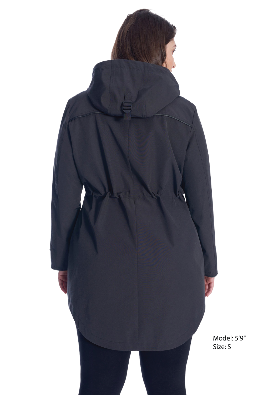 KUSAWA PLUS | WOMEN'S DRAWSTRING RAINCOAT, BLACK (PLUS SIZE)