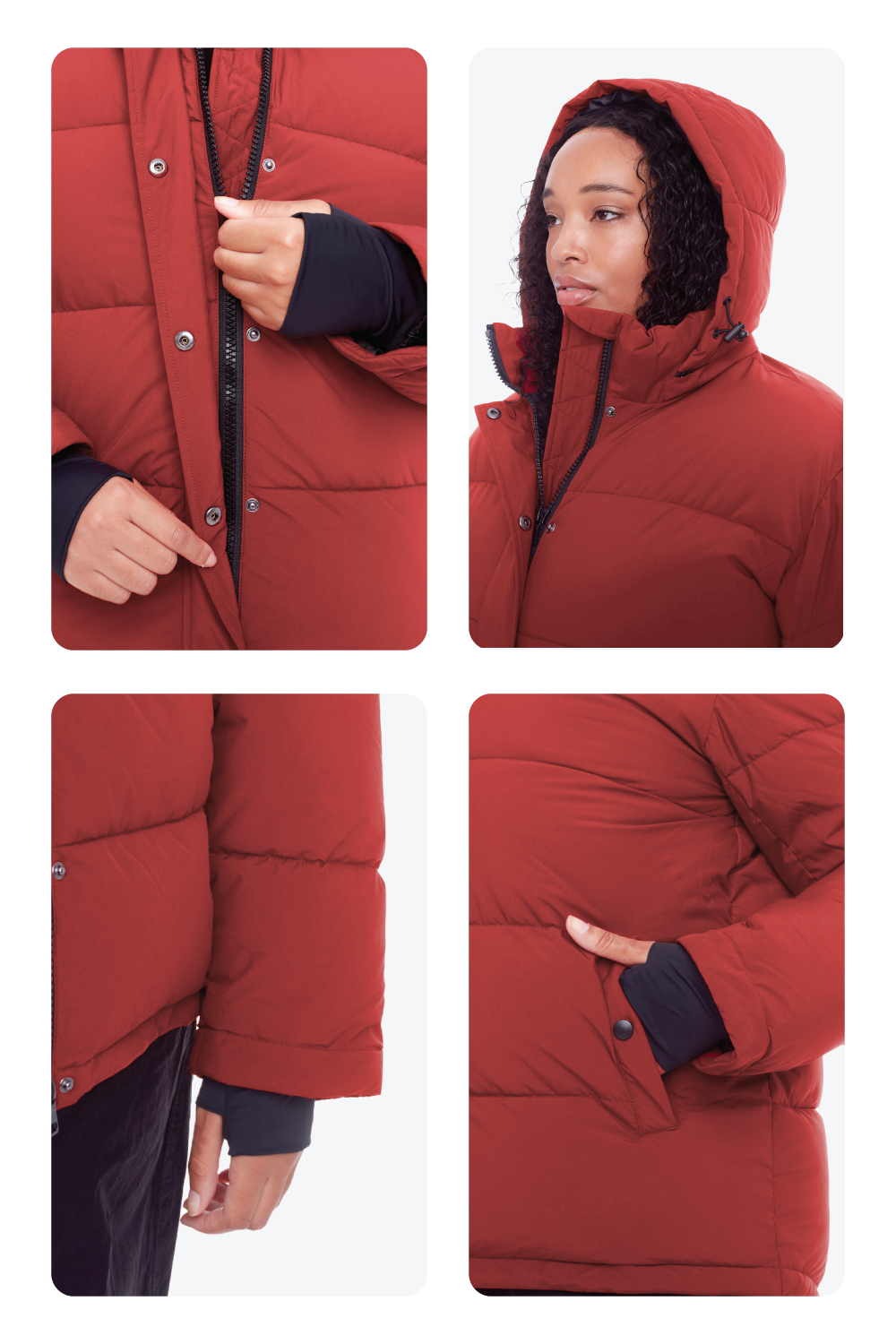 FORILLON PLUS | WOMEN'S VEGAN DOWN (RECYCLED) SHORT PUFFER JACKET, DEEP RED (PLUS SIZE)