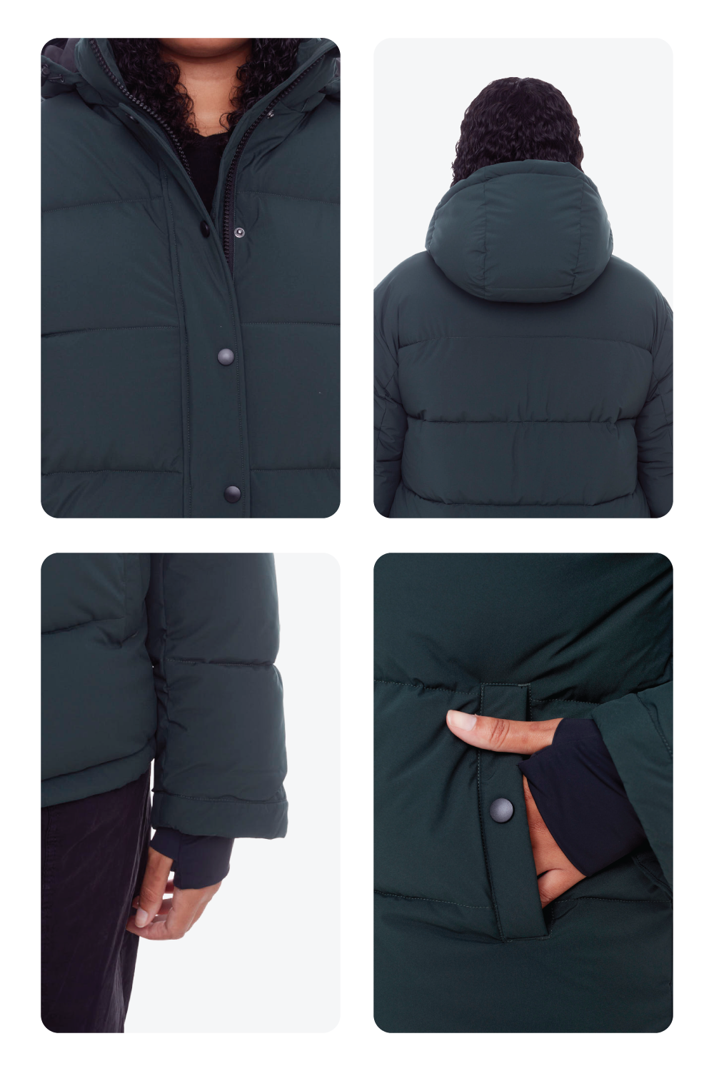 FORILLON PLUS | WOMEN'S VEGAN DOWN (RECYCLED) SHORT PUFFER JACKET, DEEP GREEN (PLUS SIZE)